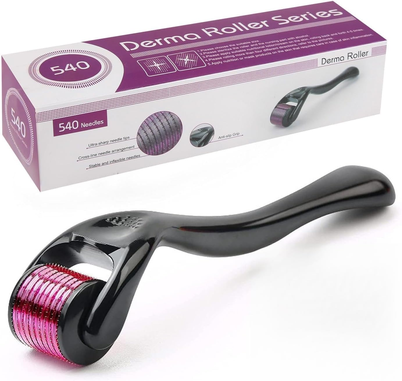 0.5Mm Derma Roller for Skin Hair Care, 540 Titanium Microneedles for Enhances Skin Texture Reduces Fine Line Acne Scars and Promote Healthy Hair Growth for All Skin Types and Home Skincare Treatments