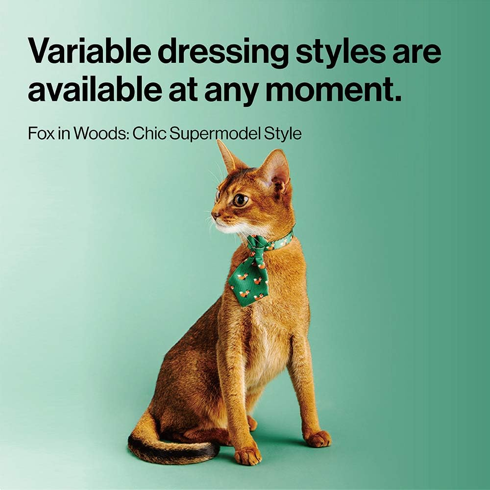 Pidan Cat Necktie Collar, Blue-British Style Tiger - Green-Fox In Woods image number 3