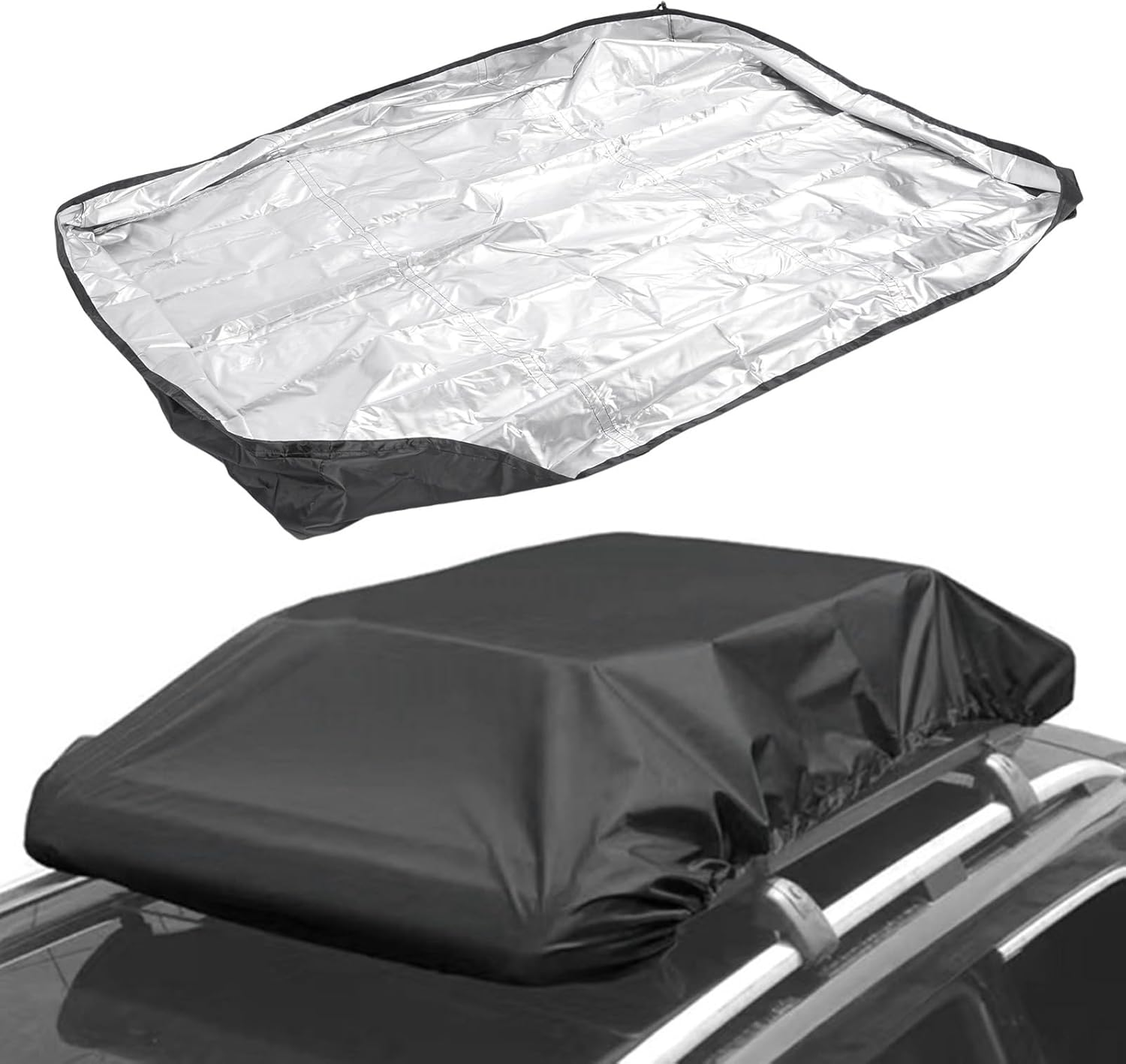 Car Top Rack Cover, Rooftop Top Cargos Carrier Cover 420D Silver Coated Oxford Fabric for All Cars, Rainproof Dust Proof Luggage Rack Covering for Outdoor Travel