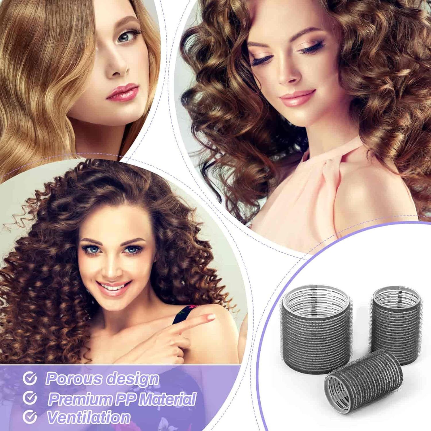 Self Grip Hair Rollers and Curlers Set - 24 Pieces with 3 Sizes (4 Jumbo, 4 Large, 4 Medium) and 12 Clips for Long, Short, Thick, Fine Hair Styling image number 2