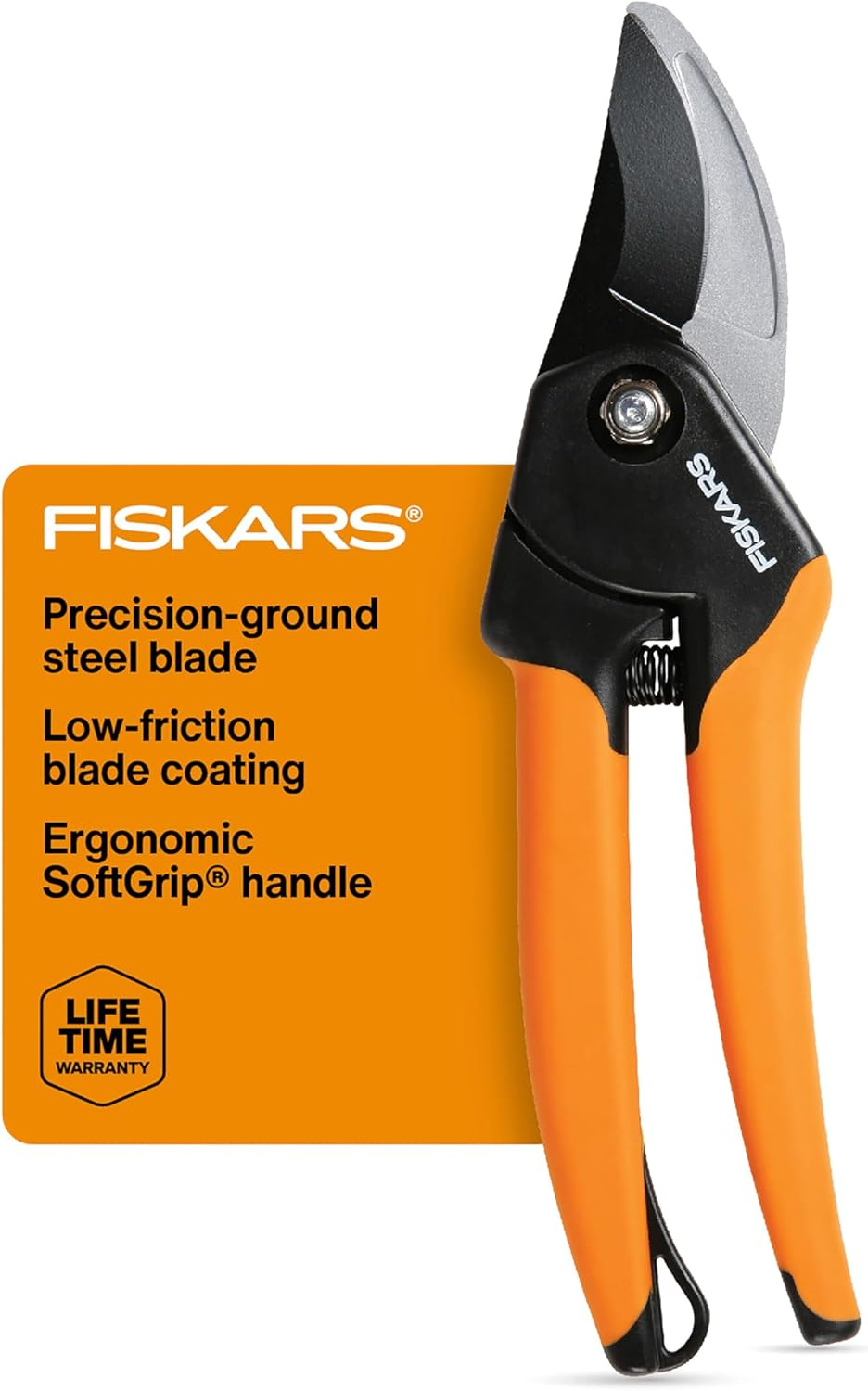 Fiskars Bypass Pruning Shears, Branch Cutter with 5/8" Cut Capacity, Garden Shears with Sharp Steel Blade, Rust Resistant, Ergonomic Pruners with Comfort Handle and Safety Lock, Gardening Hand Tools