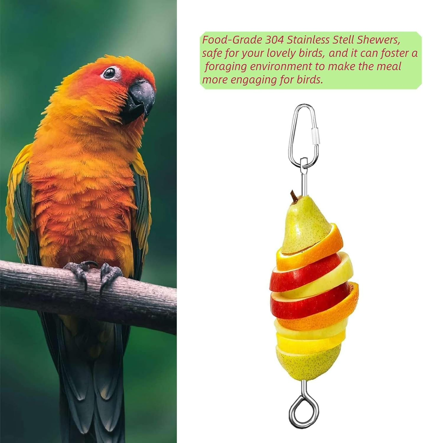 Hilleo Bird Feeder Bird Cage Accessories Include 2Pcs Stainless Steel Bird Bowls with Clamp Holder and 3Pcs Bird Food Holder, for Chinchilla Parrot Macaw Budgie Cockatiel Parakeet and Small Animals image number 1