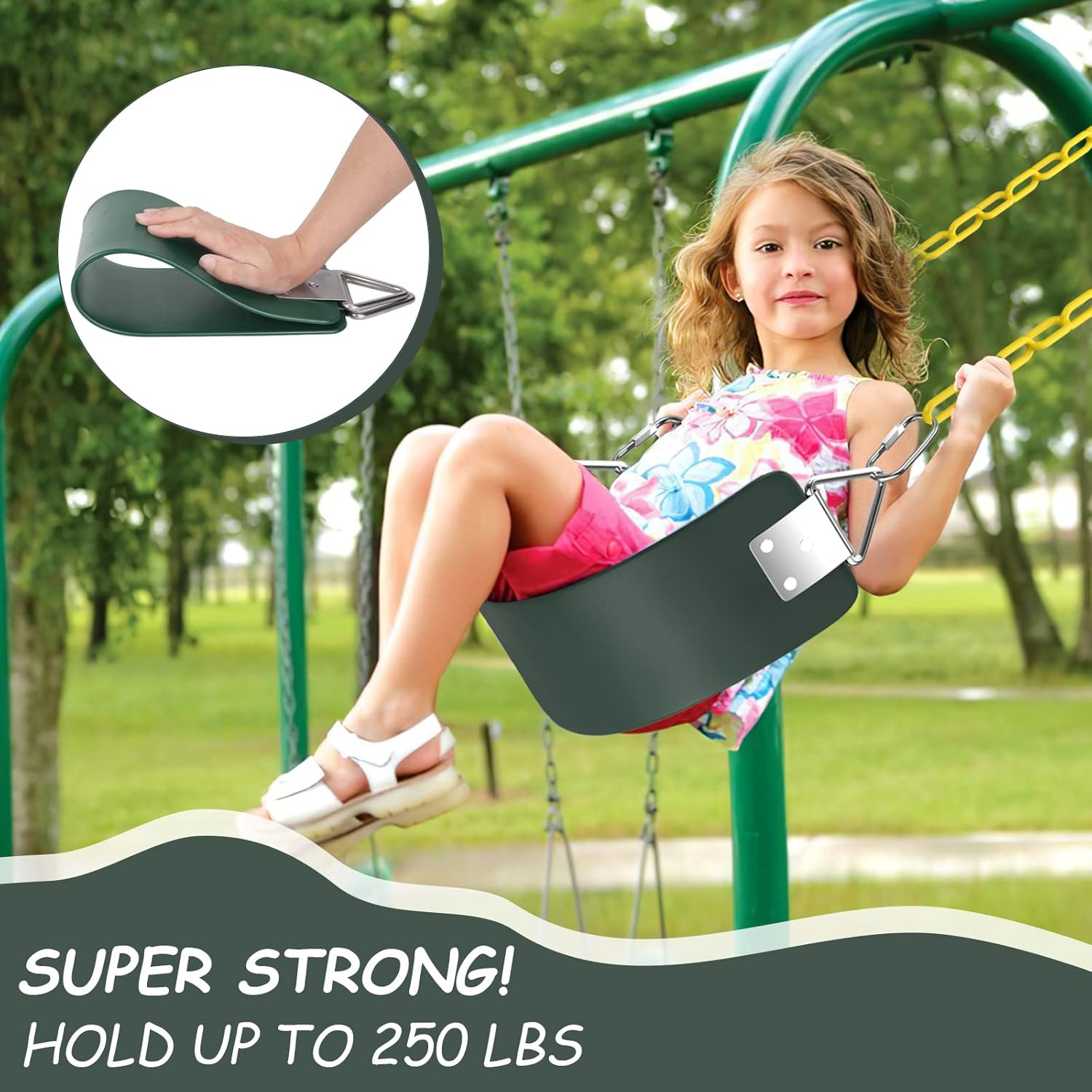 Swing Set, AGPTEK Swing Seat with 66 Inch Anti-Rust Chains Thermoplastic Coated, Support 250Lb, Swing Seat Cushion Accessories Replacement with Snap Hooks for Outdoors, Playground, Jungle & Gym(Green) image number 1