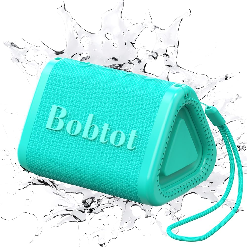 Bobtot Portable Bluetooth Speaker Wireless, IPX7 Small Shower Speaker Waterproof, 15H Playing Time, Loud and Stereo Sound with Bass, TWS Pairing for Party, Camping, Travel, Black