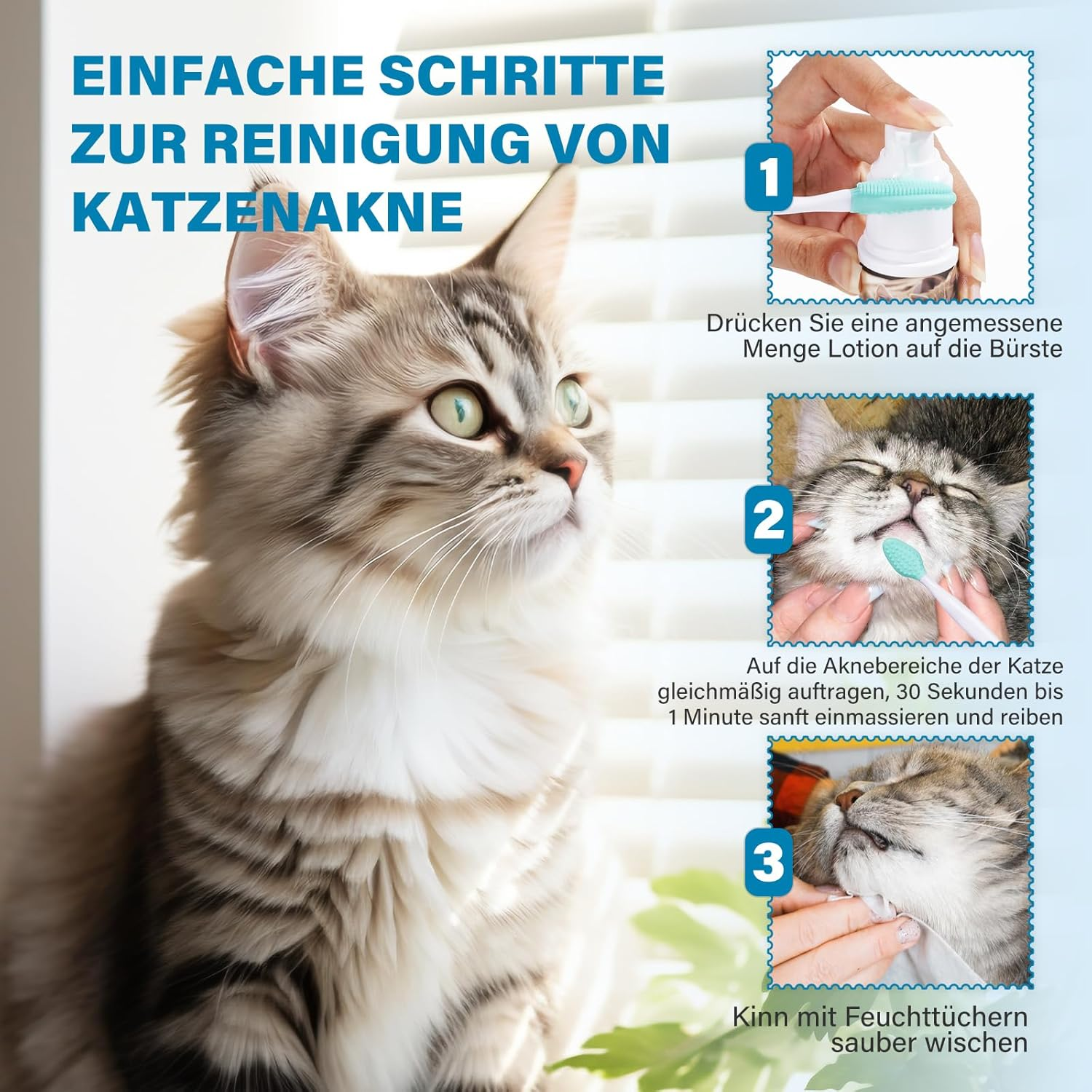 GJYC PET Cat Acne Cream & Cat Acne Brush, Cat Acne Chin Care Set - Gently Removes Cat Chin Blackheads, Nourishes Cat Chin Softness and Freshness, 60 Ml image number 6