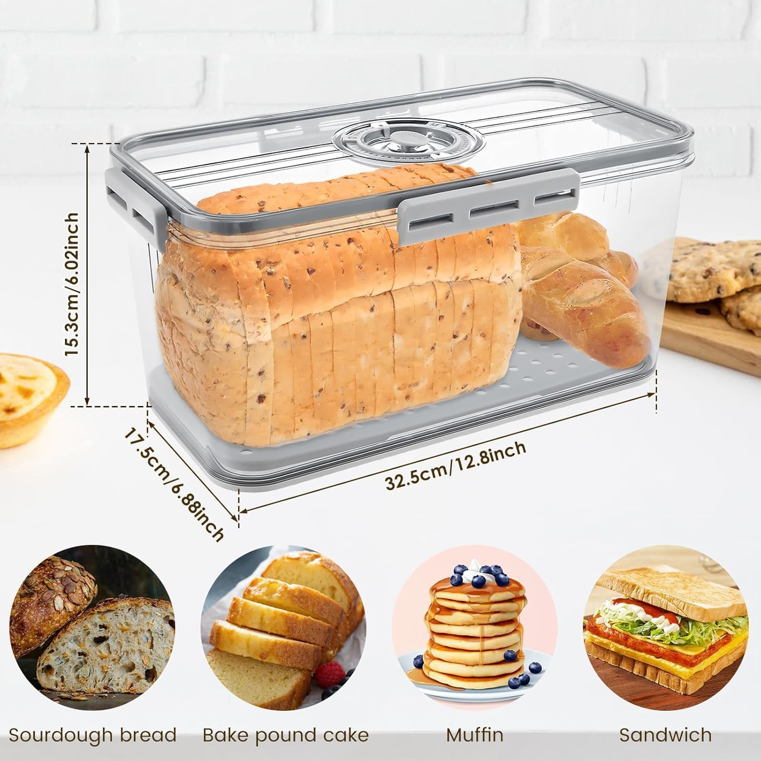 Bread Box with Lid for Kitchen Counter,Time Recording Bread Keeper with Lid,Bread Containers Storage Airtight for Homemade Bread, Toast, Bagel, Donut and Cookies image number 6
