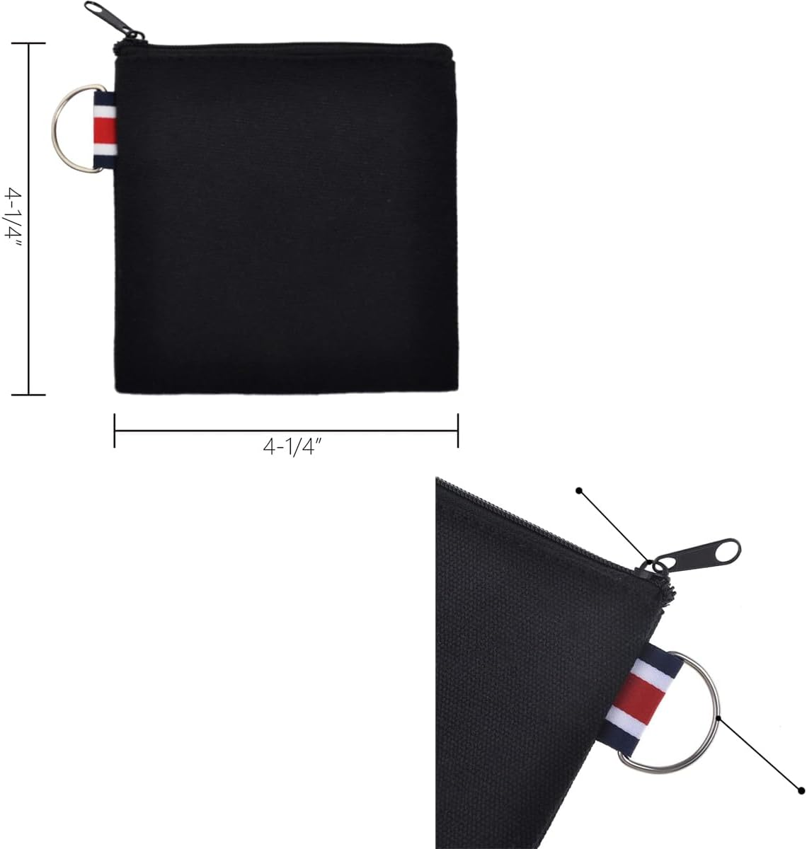 Dracra 3 Pack Small Canvas Zipper Pouch with Hanging Ring Square Pocket Carrying Purse Travel Storage Organizer Case Mini Toiletry Bag for Makeup Lipstick Cosmatic Change Coins Earphone Charger Cable,