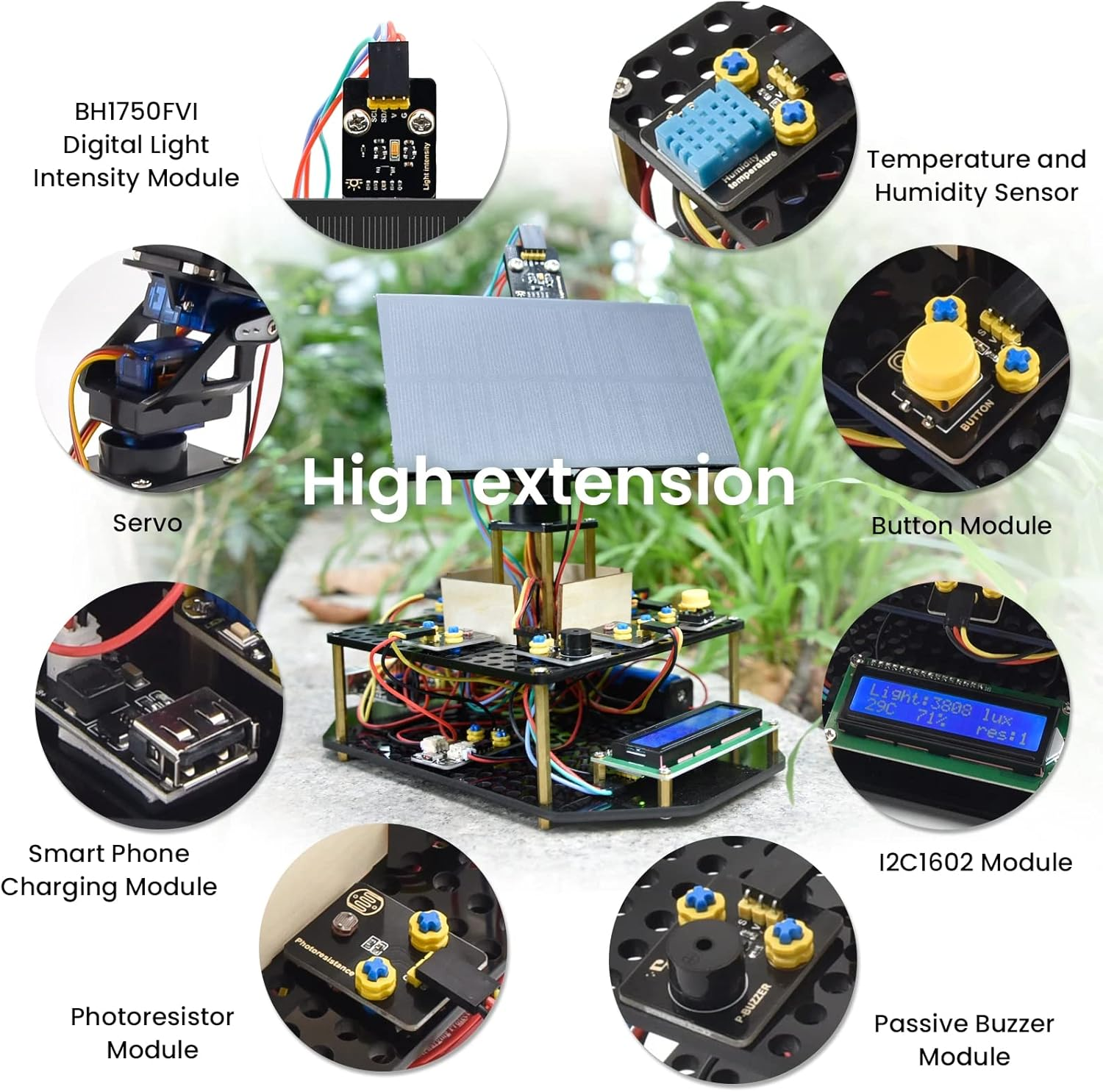 KEYESTUDIO DIY Solar Tracking Electronic Kit for Arduino, Smart Charging Module, Temperature and Humidity Sensor, Light Sensor Etc. Educational Programming Project for Teens Adults image number 1