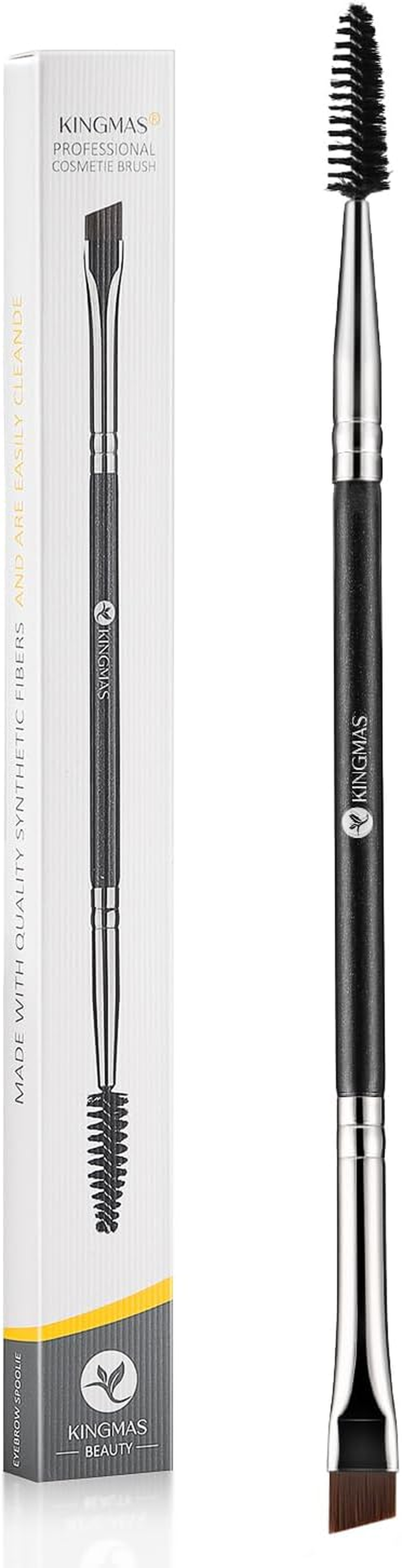 Duo Eyebrow Brush - KINGMAS Professional Angled Eye Brow Brush and Spoolie Brush (Black)