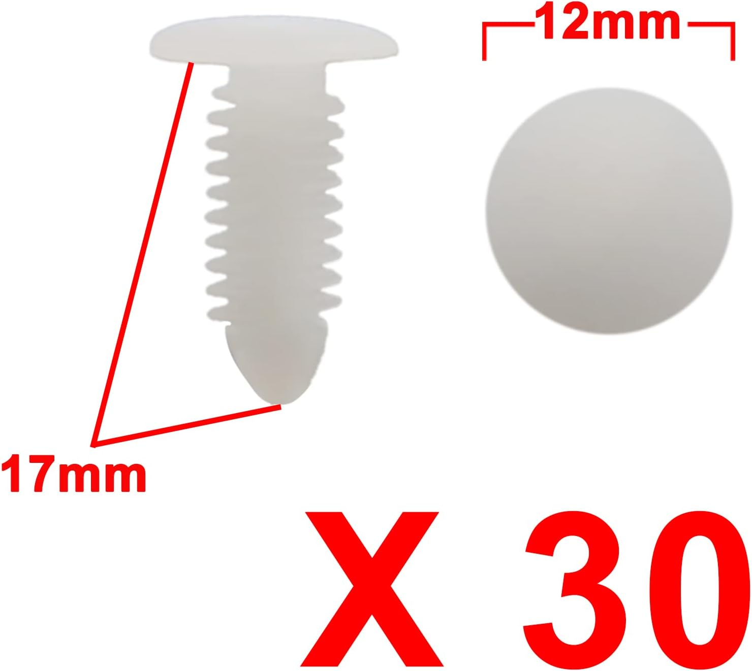 Uxcell 30Pcs White Plastic Rivets Splash Guard Fastener Push Type Clips 7.5 X 6.5Mm image number 3