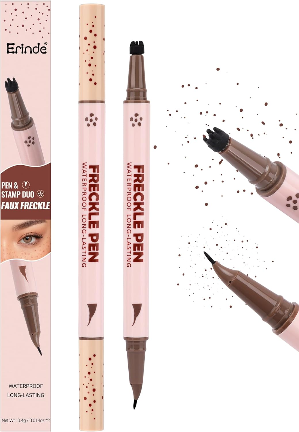 Erinde Natural Freckle Pen Makeup, 2-In-1 Dual Ended Faux Freckle Stamp & Microblading Freckle Pen, Long - Lasting & Waterproof Quick Dry, Curved Precision Tip for Natural Lifelike,#2