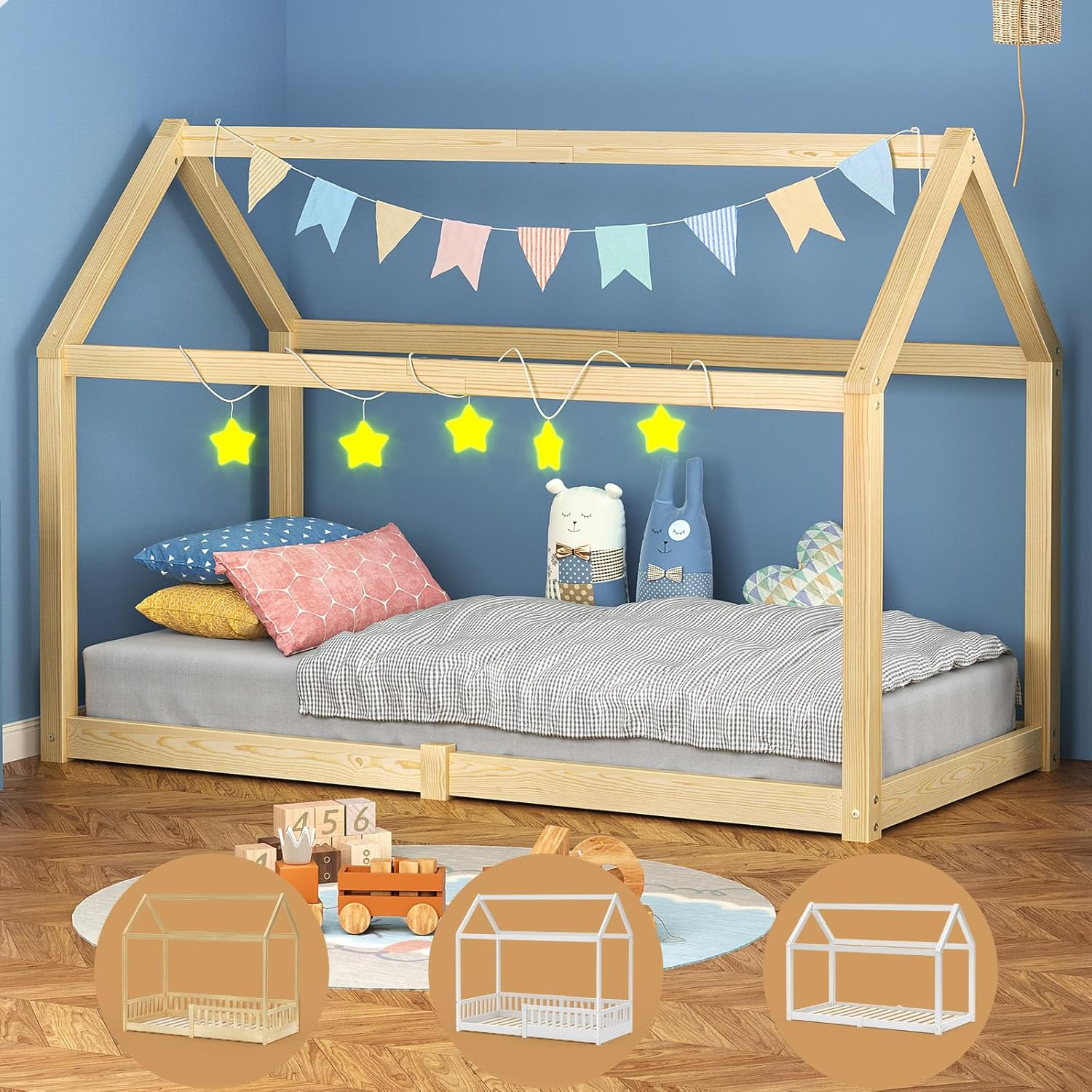 ALFORDSON Wooden Timber House Frame Single Mattress Base Platform, Kids Bed Frame W/O Guard Rail, Rocco Oak Bedroom Furniture, Solid Pine Wood Bed Base Foundation Children'S Beds image number 5