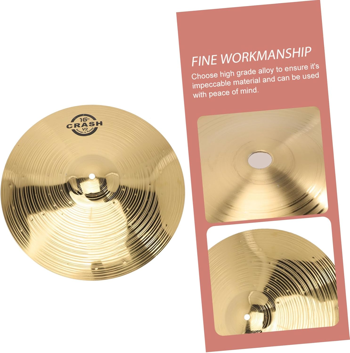 Vaguelly 16" Crash Cymbals, Brass Cymbals Drum Set Percussion Cymbals for Beginners and Students, Gold, 40 Cm image number 4