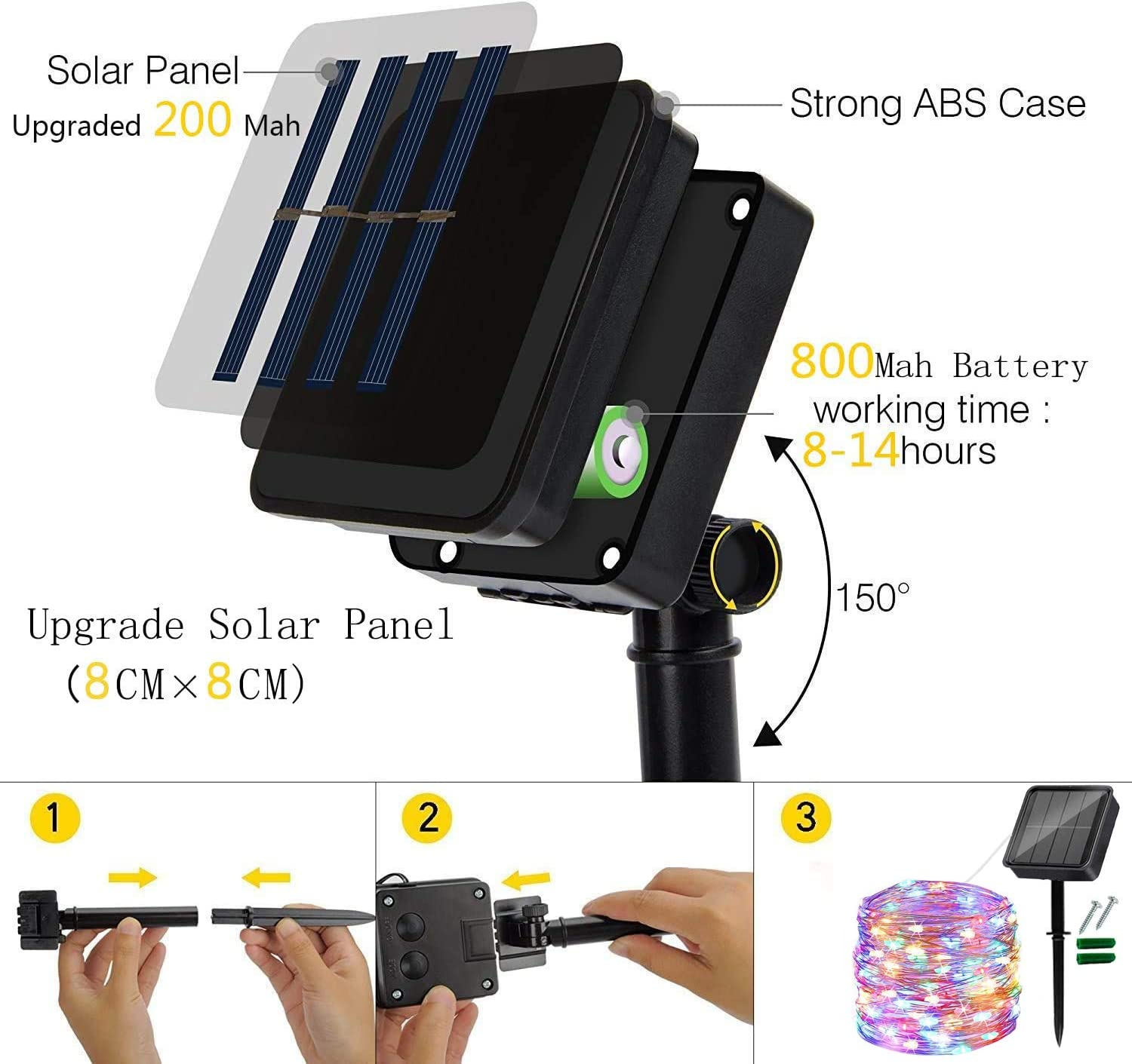 Solar Fairy Lights Outdoor, 2 Pack 120LED Solar Powered Fairy Lights Waterproof 12M/40Ft 8 Modes Indoor/Outdoor Starry Lights Decoration Lighting for Garden, Patio, Yard, Party, Wedding(Multi-Colored) image number 4