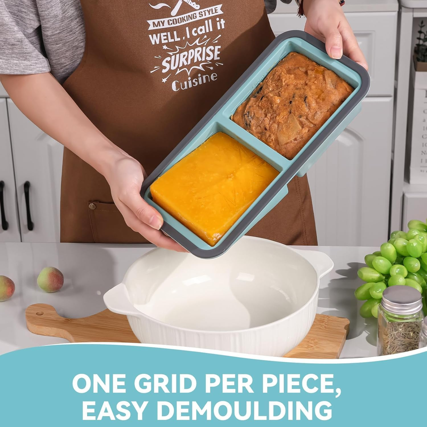 FJNATINH 2Pack Silicone Freezer Tray with Lid, 2 Cup Food-Safe Meal Prep Container for Soup/Lasagna/Casserole, Reusable Leak-Proof Freezer Mold, Oven Safe 415&deg;F (213&deg;C) & Dishwasher Safe image number 5