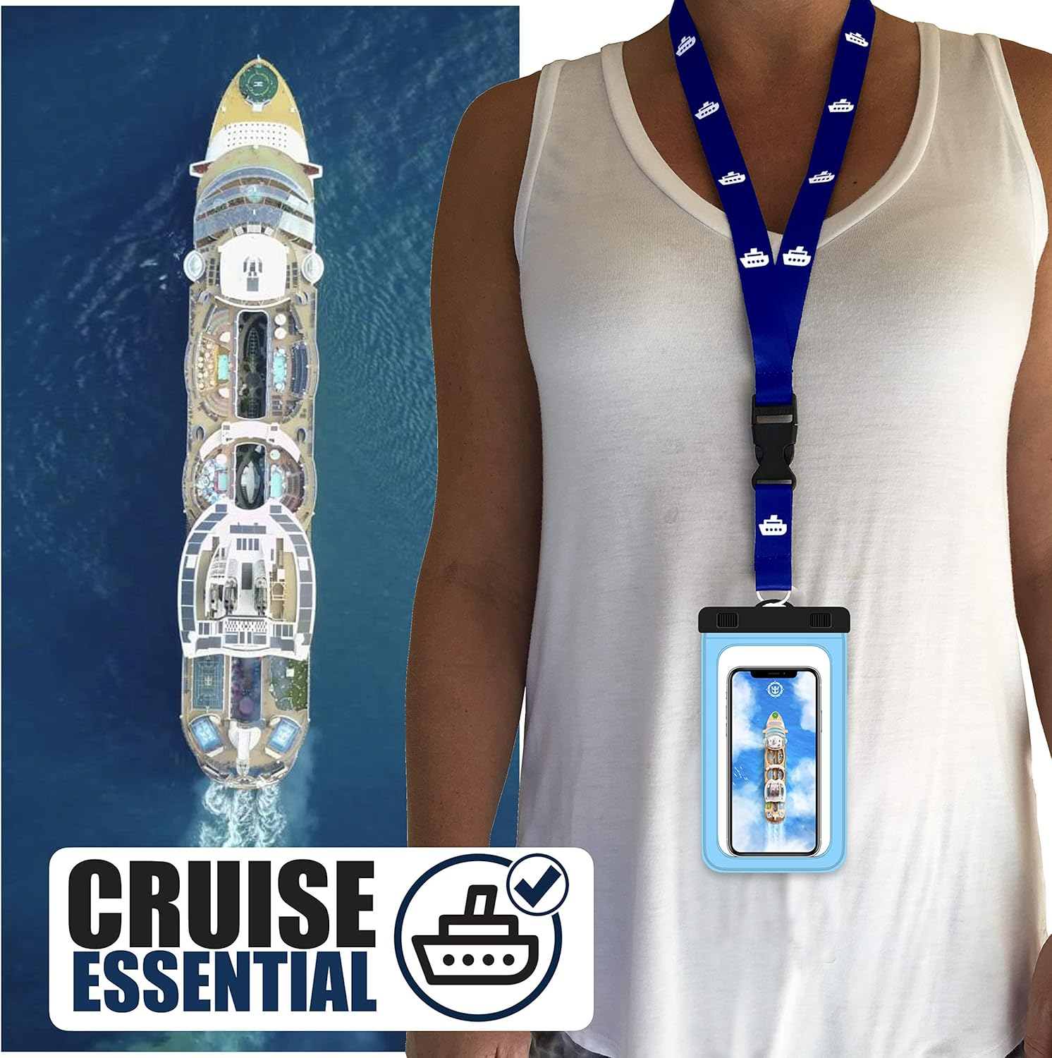 Cruise Lanyards Waterproof Cell Phone Pouch Dry Case with Touch Screen [2 Pack] Blue image number 2