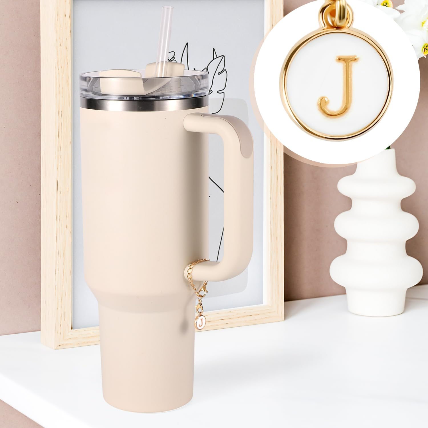 SAVITA Letter Charm Accessories for Stanley Cup, Letter Charm Accessories Personalized Name ID Letter Handle Charm Letter Charm for Stanley Tumblers (Letter J) image number 4