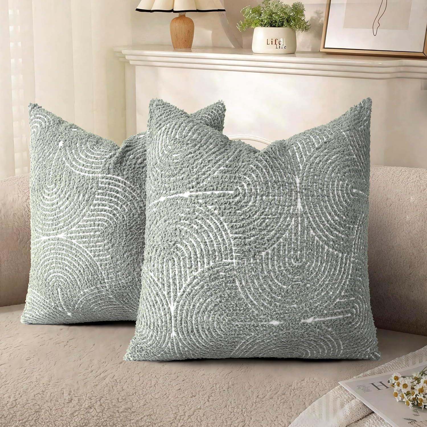 AELS Boho Decorative Textured Throw Pillow Covers 12X20, Organic Modern Mid Century Rainbow Tufted Pillow Case, Farmhouse Rustic Geometric Woven Cushion Case for Bed Couch Sofa, Mustard Yellow