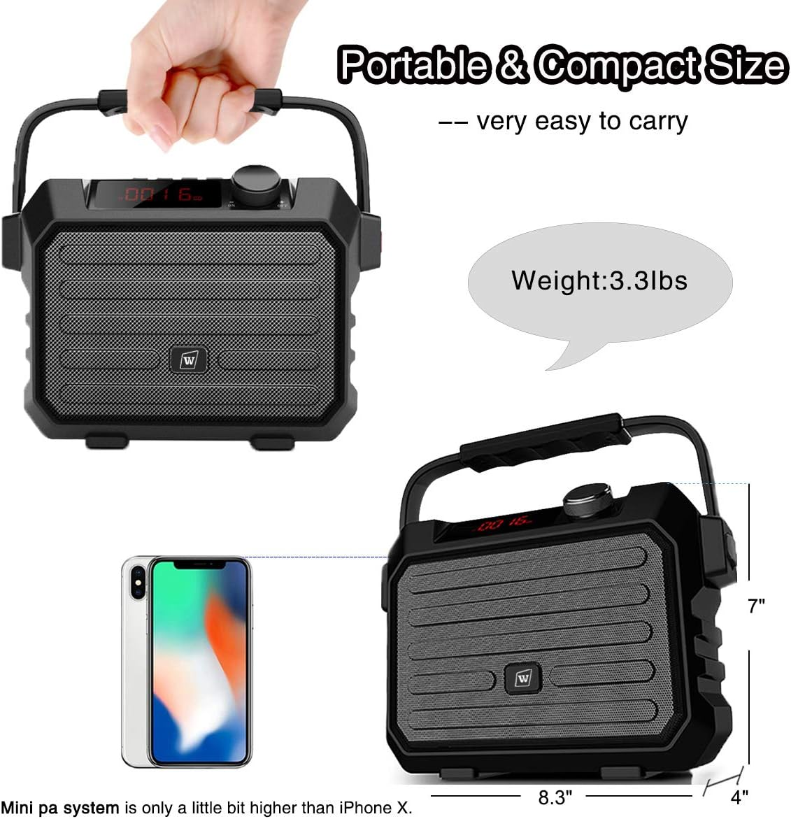 Portable Mini Bluetooth PA System with Wireless Headset Microphone 30W Personal Pa Speaker Rechargeable Voice Amplifier Supports Echo/Fm Radio/Aux-In Mode/Usb Input/Tf Card