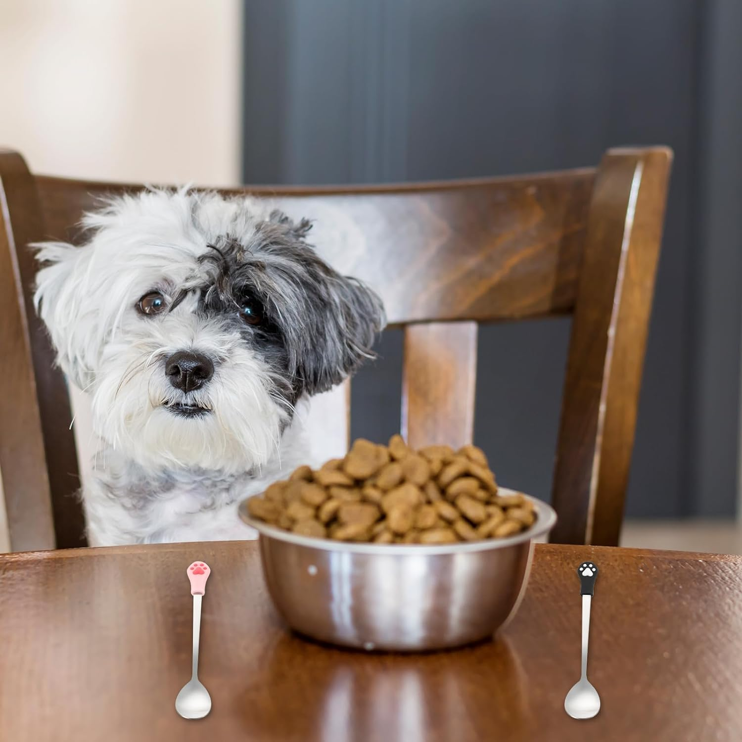 Dog Cat Spoon 3 PCS Cute Pet Can Spoon Stainless Steel Pet Food Spoons Long Handle Cat Canned Scoop Kitten Claw Spoons for Dog Wet Food (White Pink Black) image number 1