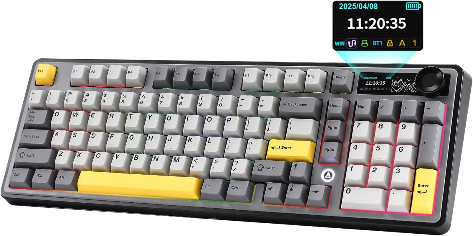 MIKIBY AJAZZ AK980 Wireless Keyboard with Smart Display & Knob,98% Mechanical Keyboard Tri-Mode BT/2.4G/USB-C, Hot Swappable, PBT Keycaps, with RGB Light for Win & Mac(Black,Murad Switch)