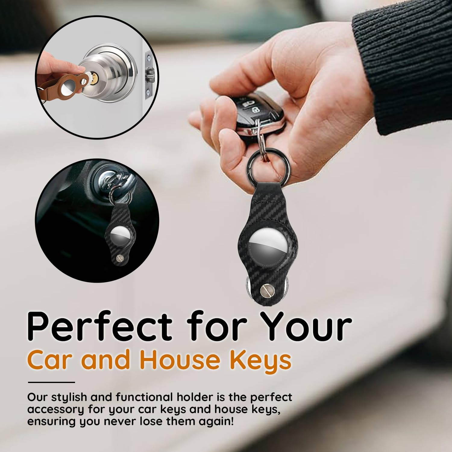 Airtag Holder, Compatible Apple Airtag Keychain - Compact Keyholder & Key Organiser - Premium Vegan Leather Case for Apple Tag - Secure Keyring for Car, House, and Office Keys image number 1