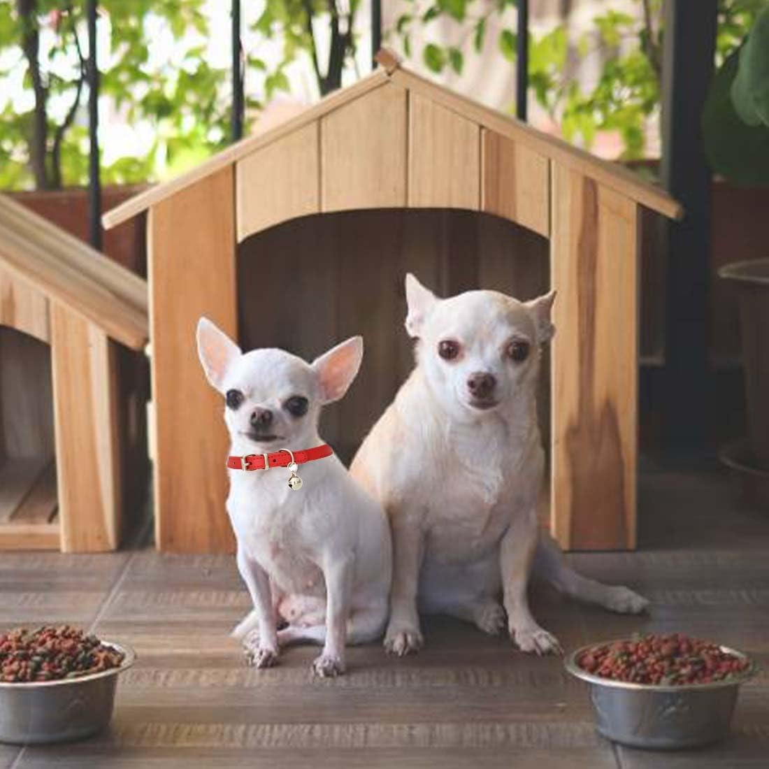 SULIUDAJI 3 Pieces Leather Cat Collar, Safety Collar for Cats with Elastic Strap, Kitten Band with Bell, Red, Blue, Pink image number 2