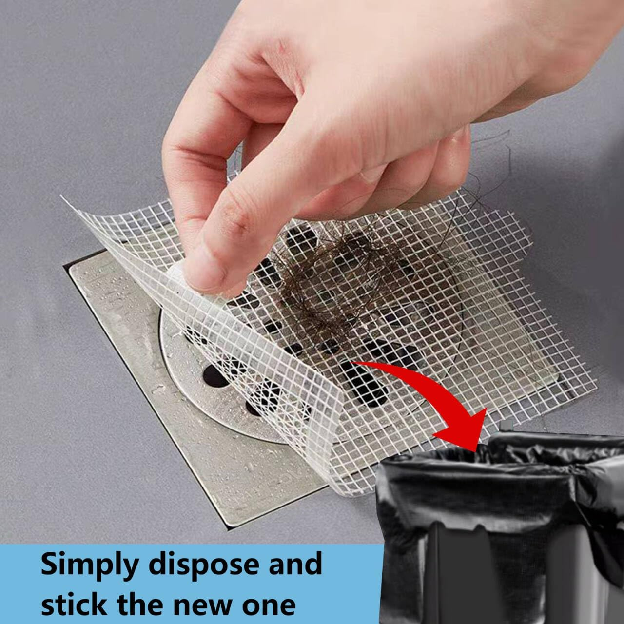 40 Pcs Disposable Shower Drain Hair Catcher, Square Shower Drain Dog Hair Catcher, Mesh Filter Sink Strainer Stickers for Shower, Anti-Blockage, Bathroom, Bathtub, Kitchen, Sink (Square) image number 3