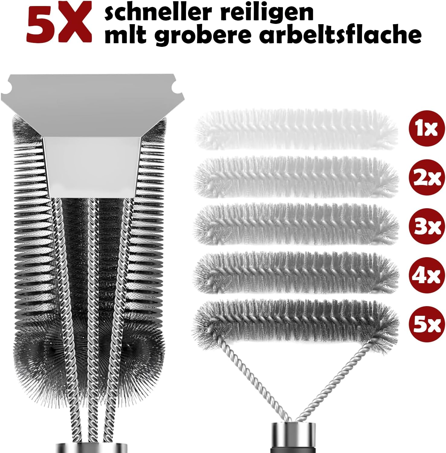 Heavy Duty BBQ Grill Brush with Extra Long Handle, Stainless Steel Bristles Scraper, Ideal for Charcoal Gas and Electric Grill Cleaning