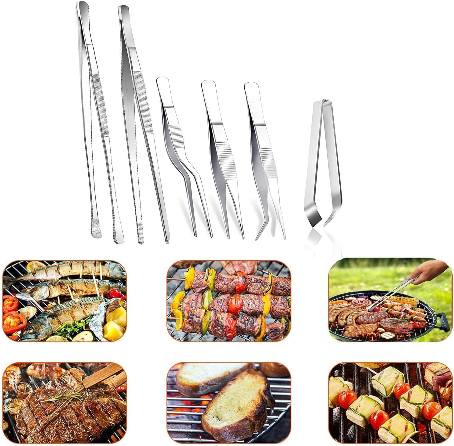 6Pcs Stainless Steel Kitchen Tongs Set | Professional Chef Cooking Tongs for BBQ, Baking & Seafood | Non-Slip & Rust-Proof Design | Multi-Purpose Kitchen Essentials for Home & Commercial Use image number 5