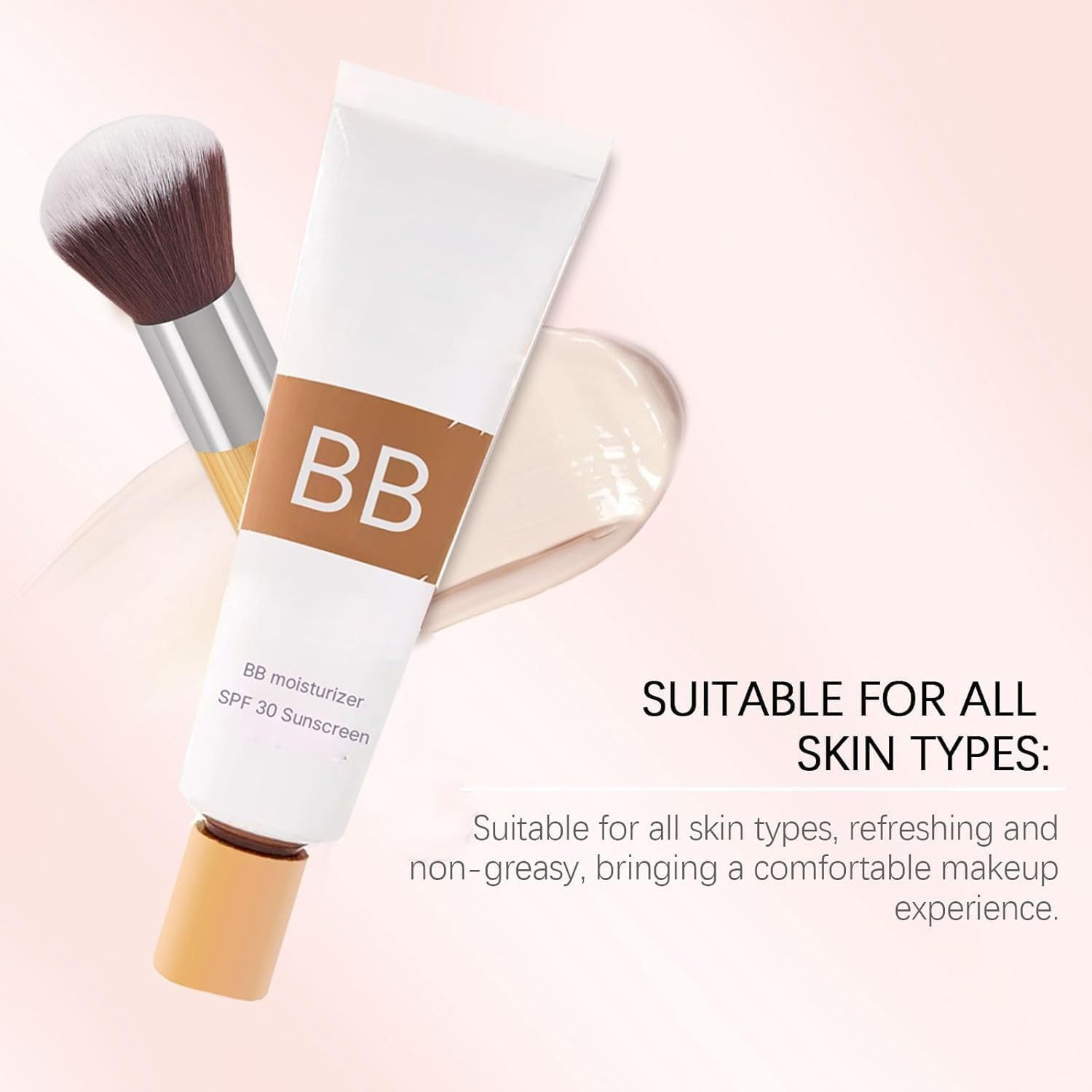 Bb Blur Tinted Moisturizer Spf 30, Bb Cream Tinted Moisturizer, Smooths Moisturizing Coverage Foundation Cream with Brush, Full Coverage, Oil-Free, Light, Hydrates (2Pcs-Natural) image number 2