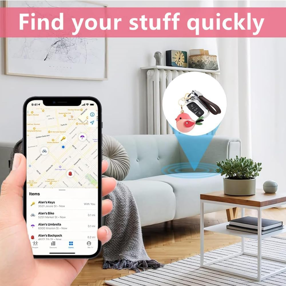 Bird Shaped Tracker Keychain, Leather Protective Case with Key Ring for Smart Tags, Anti-Scratch Cover for Pet Tracking and Bag Accessories image number 5