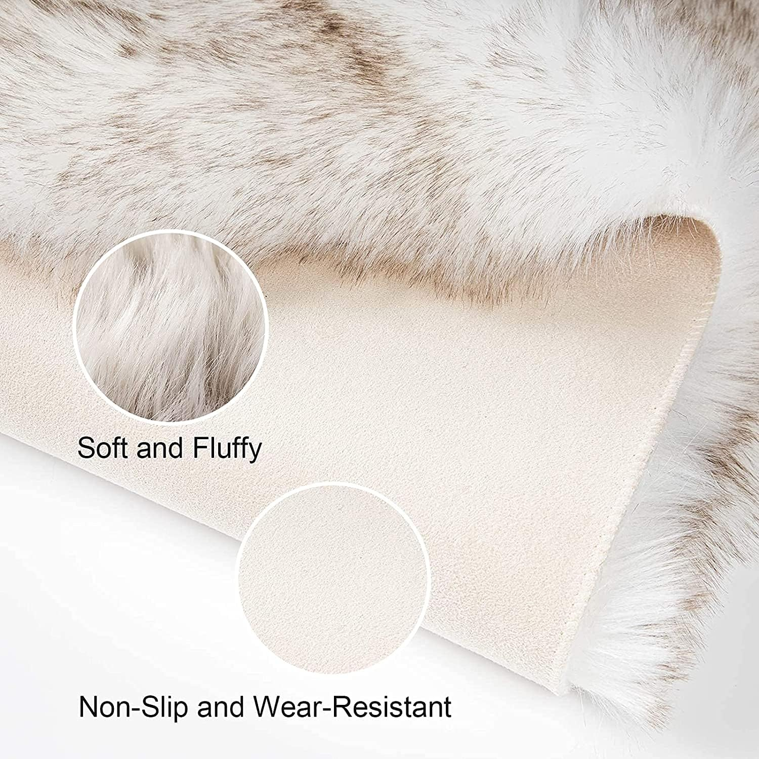 Soft Faux Sheepskin Fur Rug Fluffy Area Rug Floor Mat Luxury Carpets Chair Cover Seat Pad Shaggy Rug for Bedroom Sofa Living Room (2 X 5 Ft Sheepskin, White Grey
