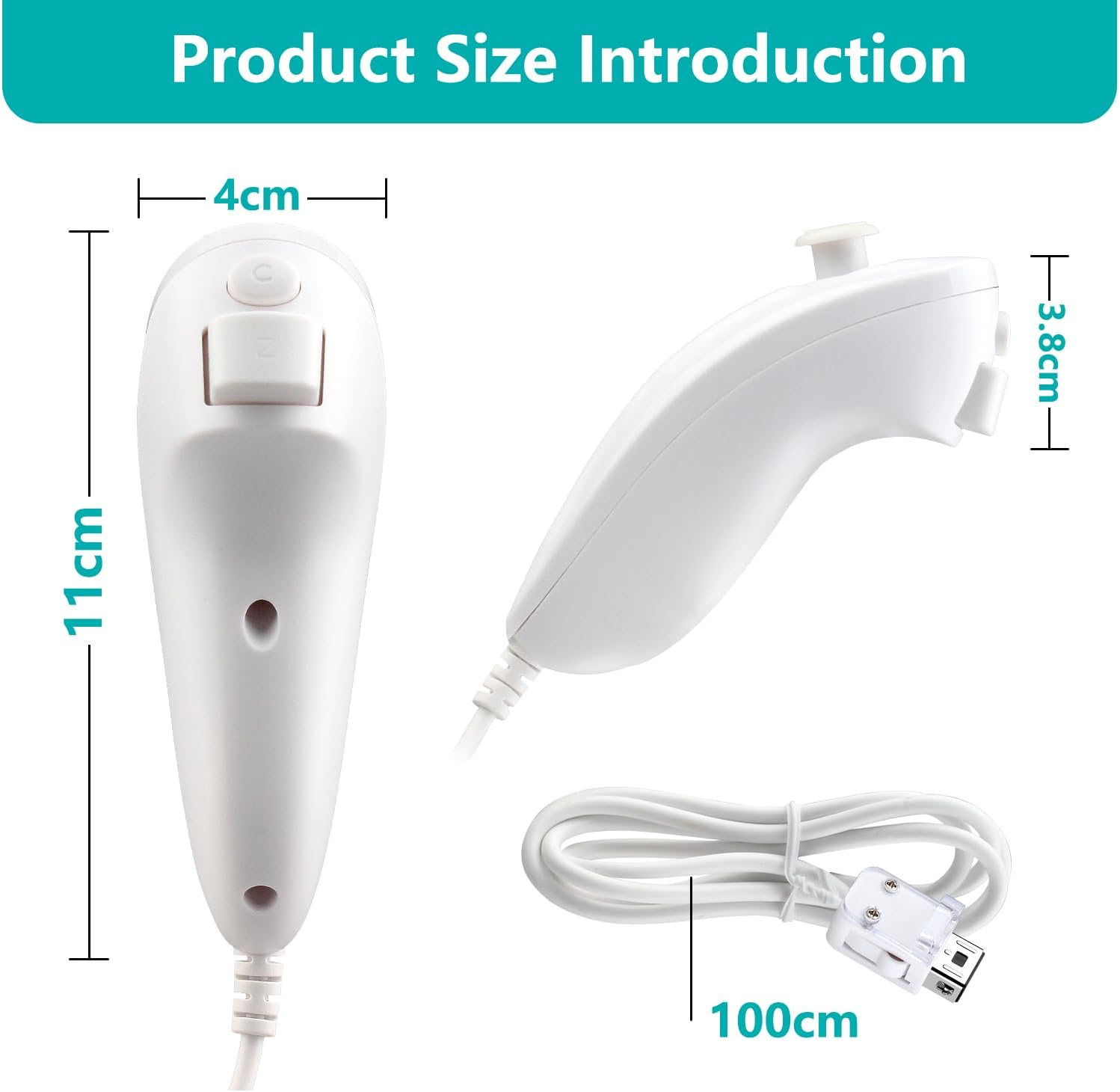 OSTENT Motion Based Wired Nunchuck Controller for Nintendo Wii Console Video Game - Blue image number 3