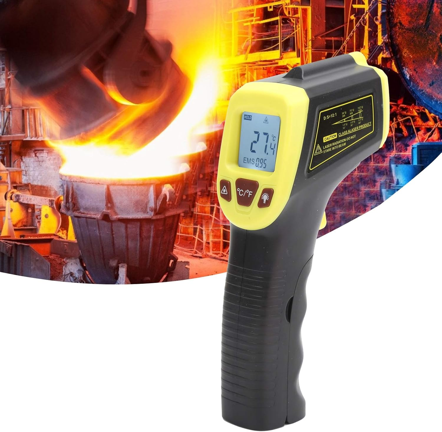 GM320S Industrial Thermometer LCD Display, Data Retention, Temperature Measuring Infrared for Hot Surfaces (Yellow) image number 4