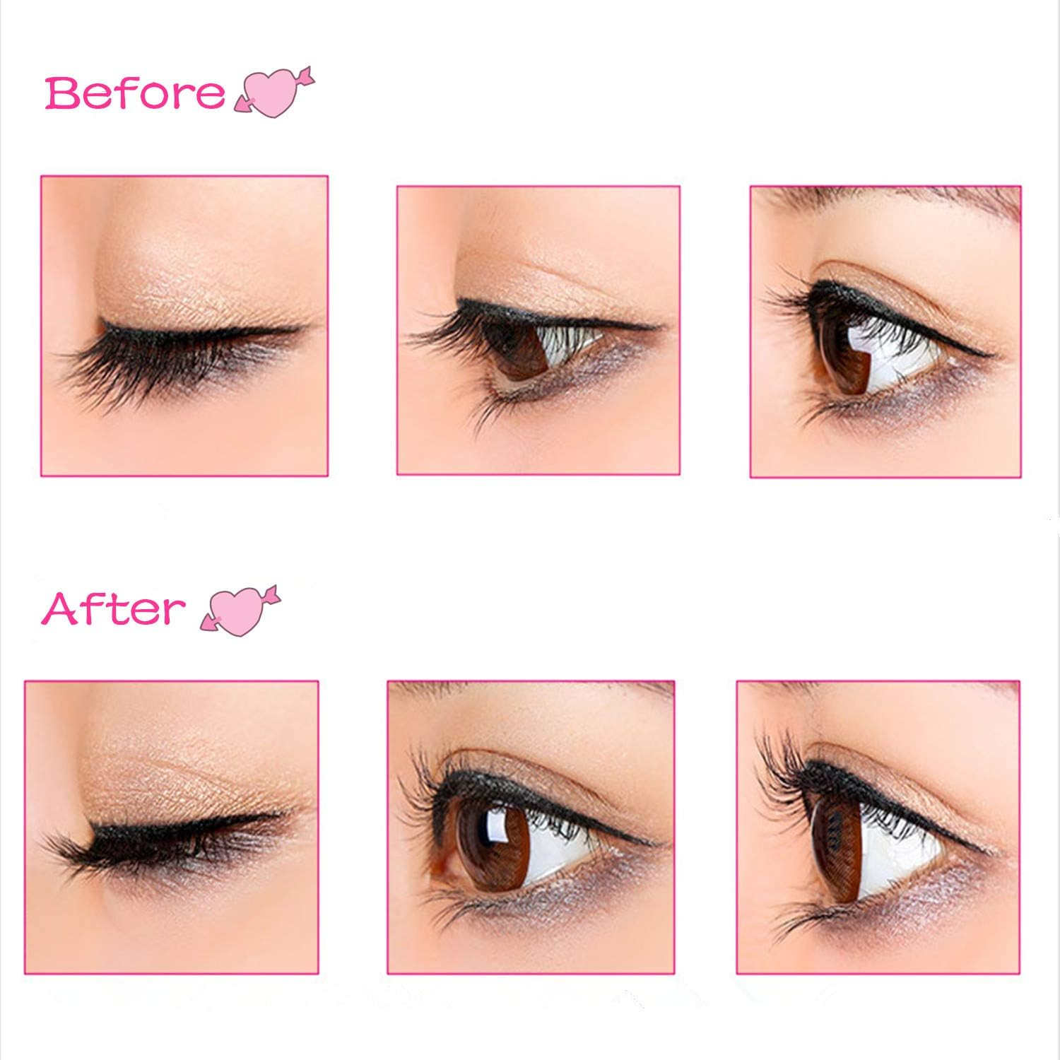 Stainless Steel Eyelash Curler with Built-In Comb Pinch Pain-Free Suitable for Any Eye Shapes and Sizes, with 5 Silicone Refill Pads (Black&Peach Heart) - Black image number 5