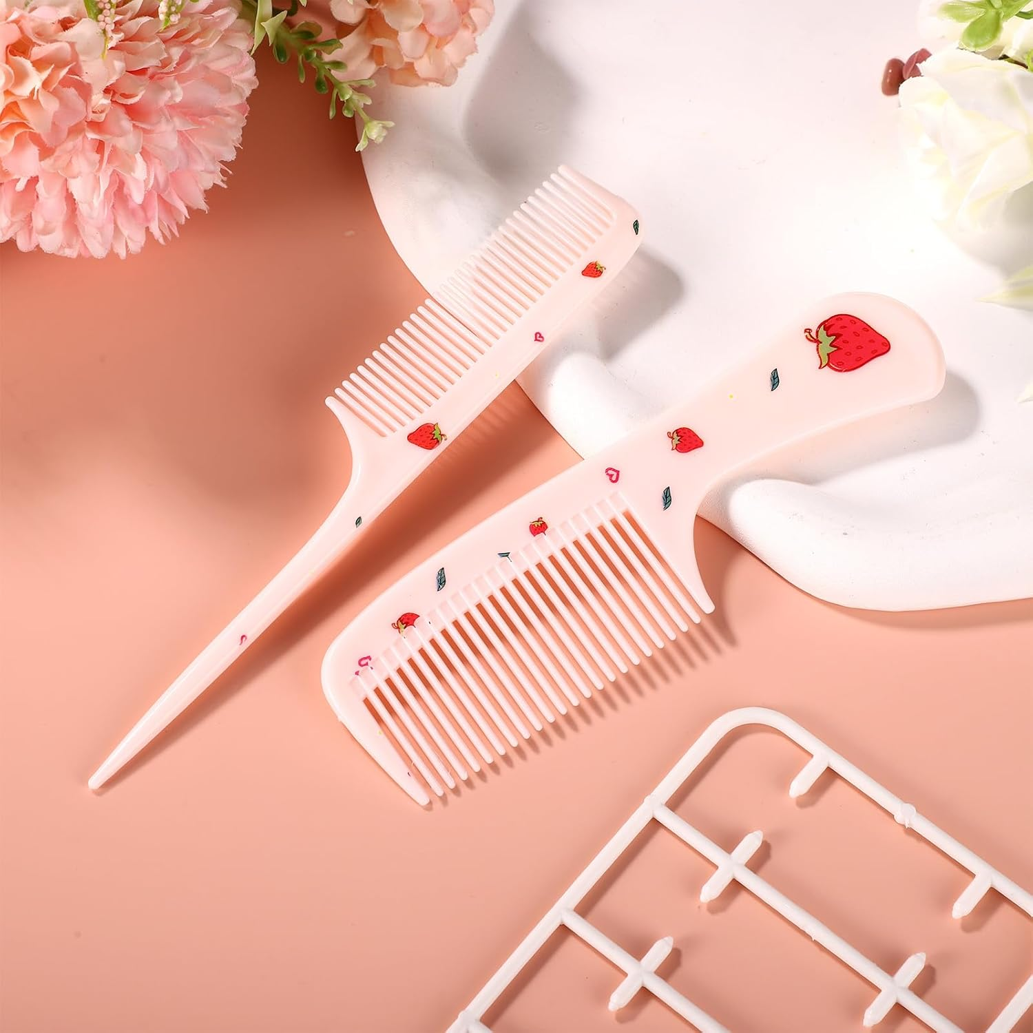 2Pcs Cute Hair Comb Set, Pink Strawberry Comb Fine Tooth Comb and Rat Tail Comb Toddler Hair Comb Small Girl Comb Plastic Mini Kids Comb for Women Girls Children All Hair Types image number 5