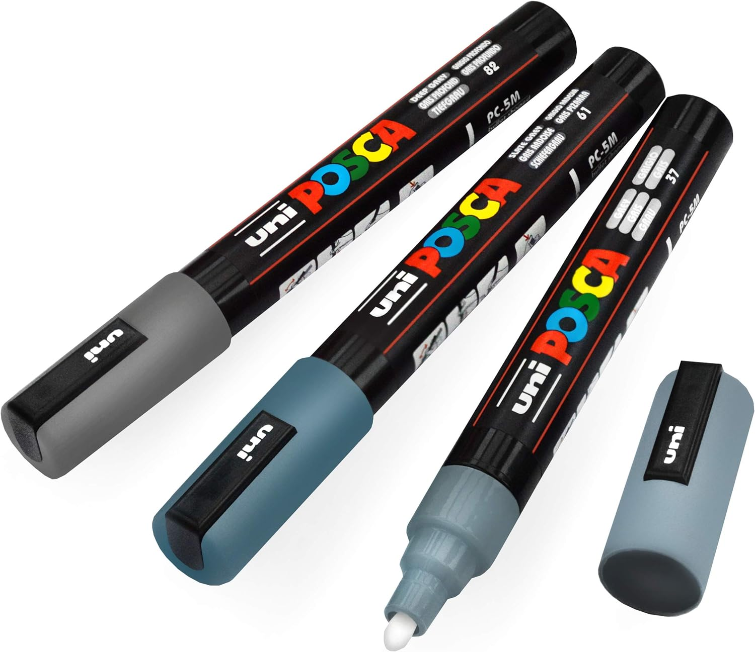 Uni-Ball POSCA PC-5M Paint Marker Art Pens - 1.8-2.5Mm &ndash; Grey, Deep Grey, Slate Grey - Pack of 3