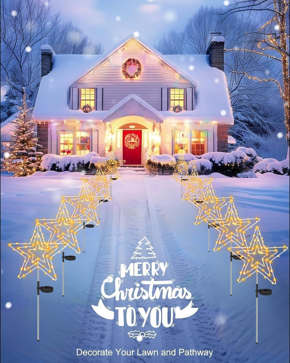 Redefun Solar Christmas Lighting Outdoor Star 2 Pieces 75 LED Garden Stake Christmas Illuminated 8 Modes Garden Stake Star Waterproof Christmas Star for Garden Christmas Decoration image number 2