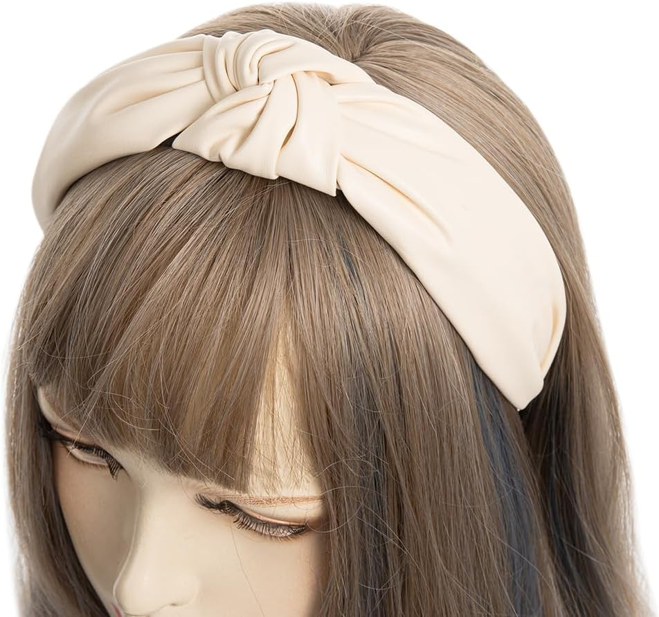 Axy HR27AL Leather Look Headband Women'S Vintage Hairband Headband Classic and Fashionable Leather HR27AL (Cream White) image number 6