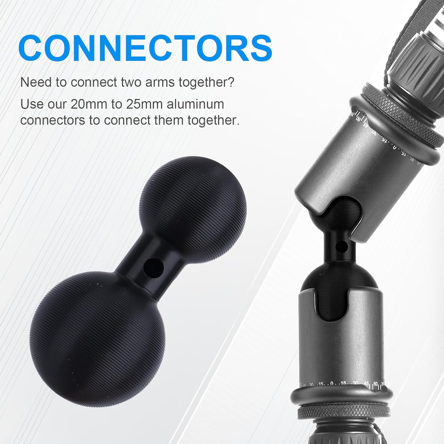 20Mm to 25Mm Ball Mount Arm, Durable Aluminum Alloy Ball Adapter Extension Connector for Secure Attachment for Mounting Arm with 25Mm Connections image number 3