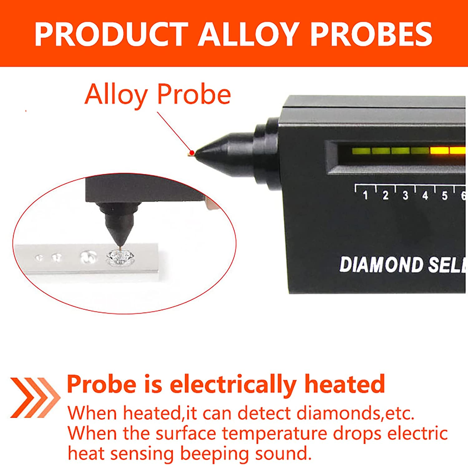 High Accuracy Diamond and Gemstone Detector - Portable Tester Pen with LED for Moissanite (Black) image number 5