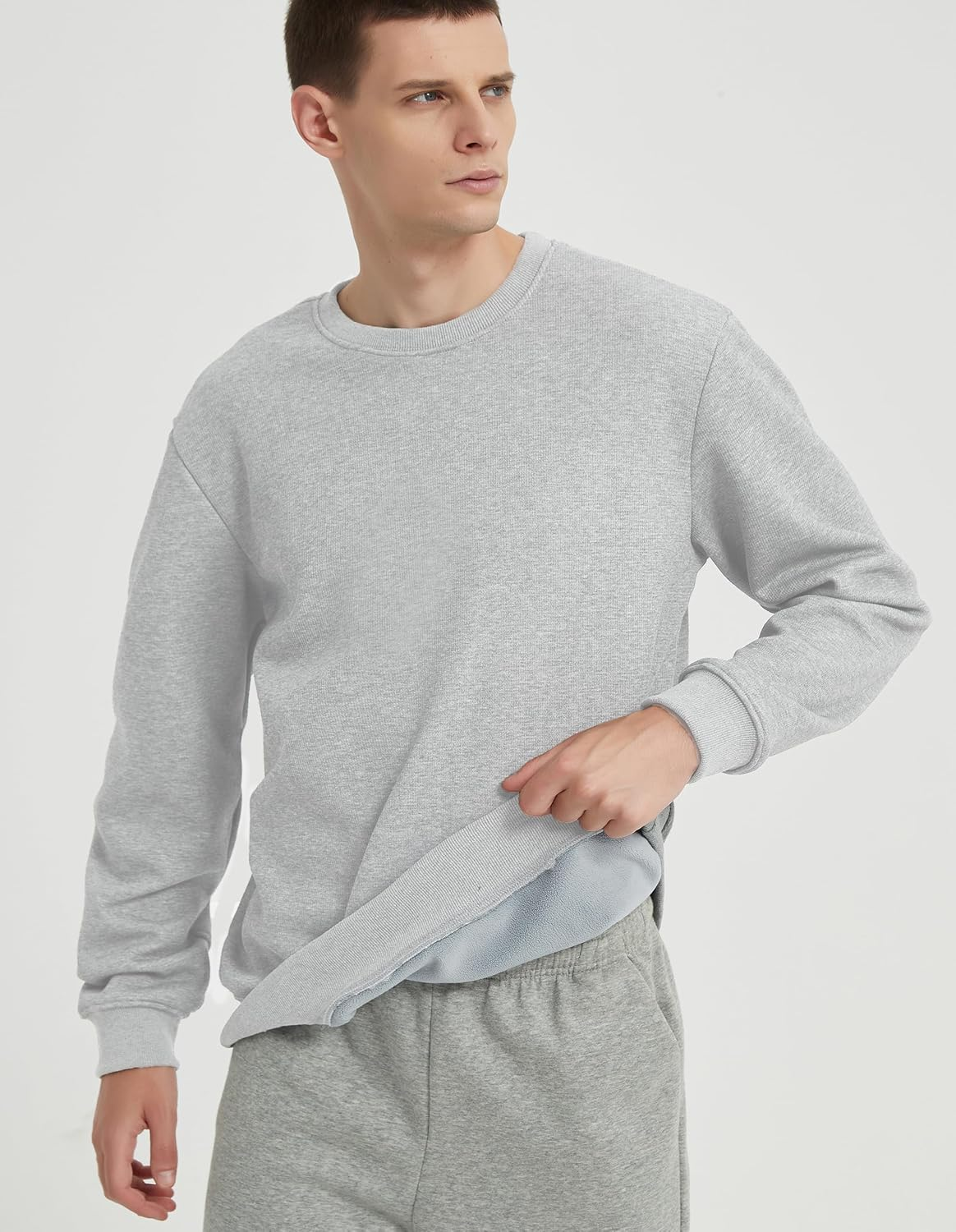 Men'S Heavy Weight Crew Neck Sweatshirt Soft Fleece Lined, Long Sleeve Classic Warm Pullover Basic Top image number 3