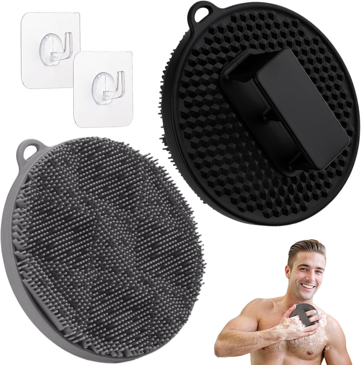 GEENOA Silicone Body Scrubber for Shower, Hygienic Silicone Loofah with Waved Bristles and Non-Slip Handle, Durable Body Buffer Shower Scrubber for Gentle Exfoliating & Lathering(Black)