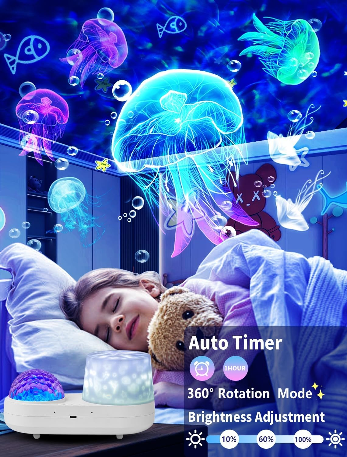 Ocean Wave Projector, Projector Night Light for Kids Bedroom, Ceiling, 10 Color Sea Waves + 21 Films, Ocean Light Projector with Timer 360&deg; Rotation for Kids Girls, Birthday, Christmas, Room Decor image number 2