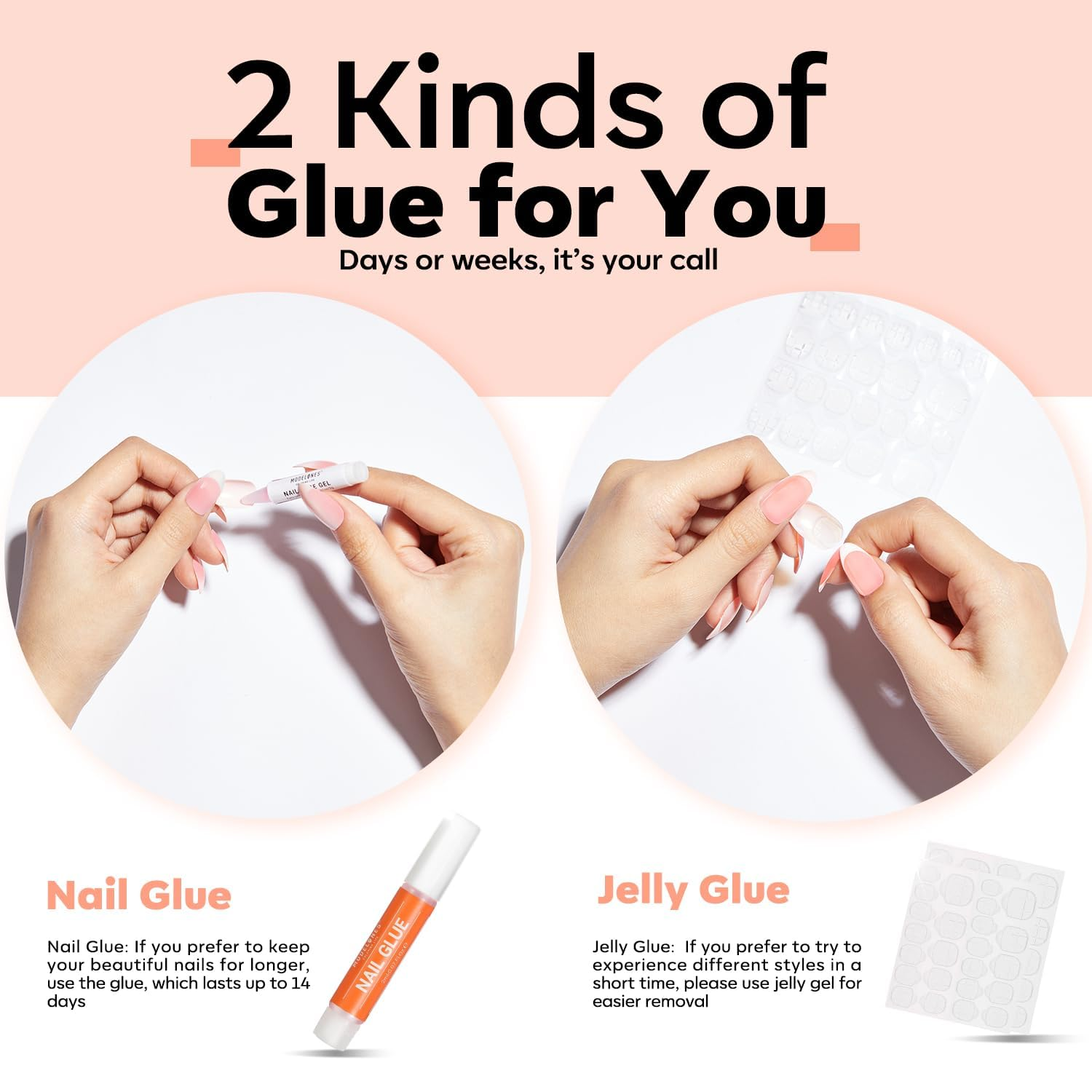 Modelones Press on Short Almond Nails, Donut Reusable Kit with Glue Adhesive Tabs, Mini File, 24 Fake Pieces 12 Sizes, DIY Home Salon, White Pearl Glitter image number 1