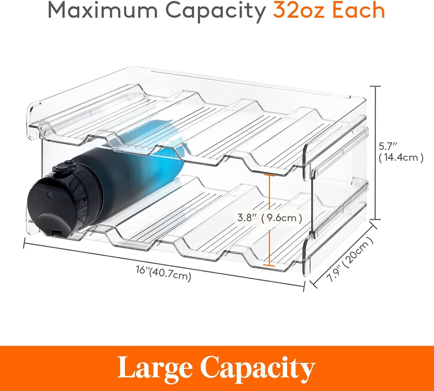 Lifewit Stackable Bottle Rack for Cupboard, Freezer, Pantry, Plastic Bottle Holder for Kitchen Worktop, Office - Pack of 2 Each Shelf Holds 4 Containers image number 4