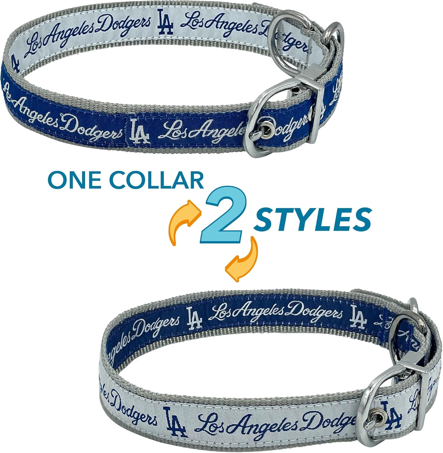 Pets First Los Angeles Dodgers Reversible MLB Dog Collar. Premium Home & Away 2-Sided Pet Collar Adjustable with Metal Buckle. Your Favorite Baseball Team a Unique Design on Each Side, LAD-3280-MD, M
