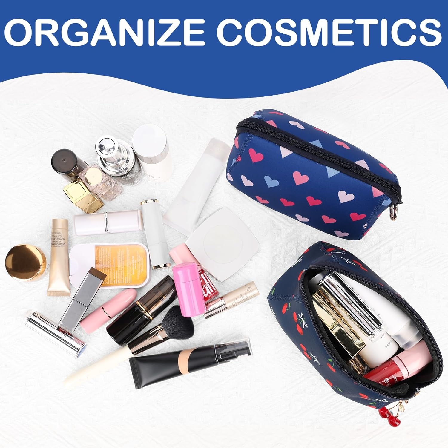 Likesing Small Cosmetic Bag Girls Makeup Bag Mini Travel Toiletry Bag, Blue - Ring Hook image number 6