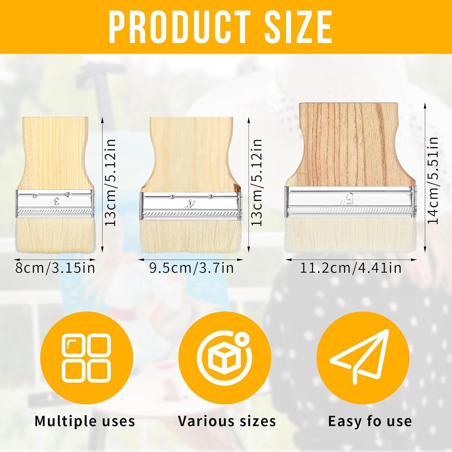 Thinp 3 Pcs Flat Paddle Paint Brush Set,Wide Paint Brush Large Paint Brush 3/4/5 Inch Paint Brush with Poplar Handle Art Paint Brush Wool Paint Brushes Flat Paint Brush for Oil and Acrylic Paints image number 5